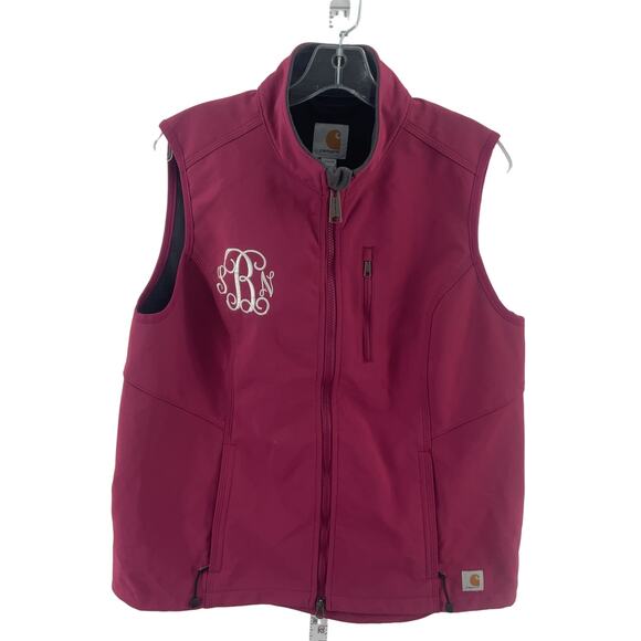 NWT Carhartt Girls Magenta Embroidered Full Zip Nylon Blend Vest Size L